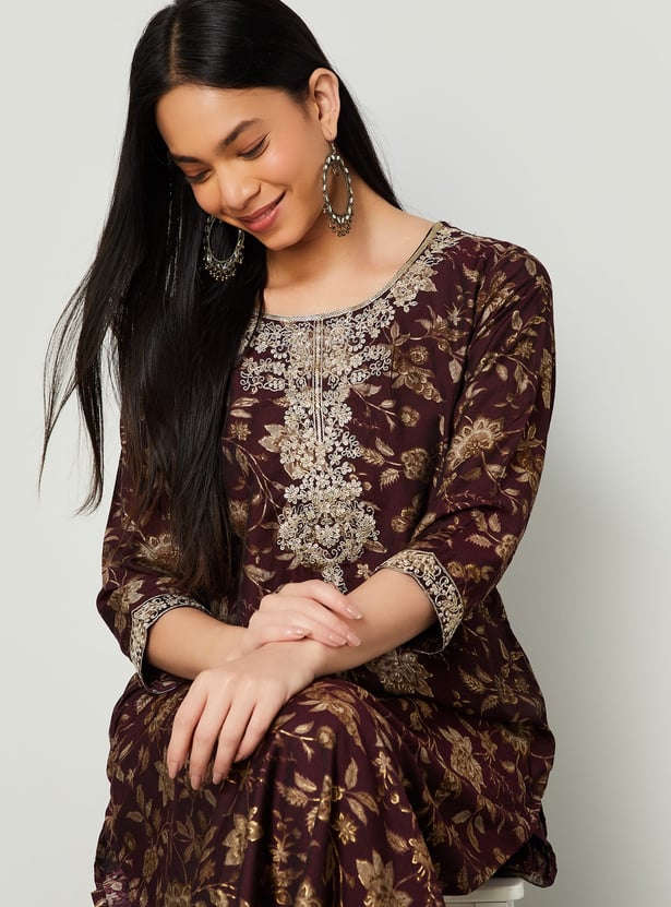 MELANGE Floral Print Straight Kurta