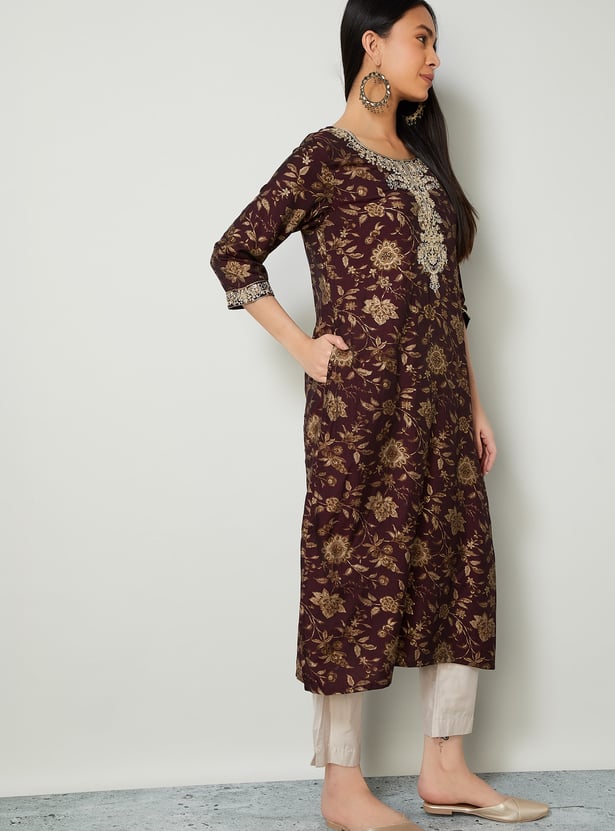 MELANGE Floral Print Straight Kurta