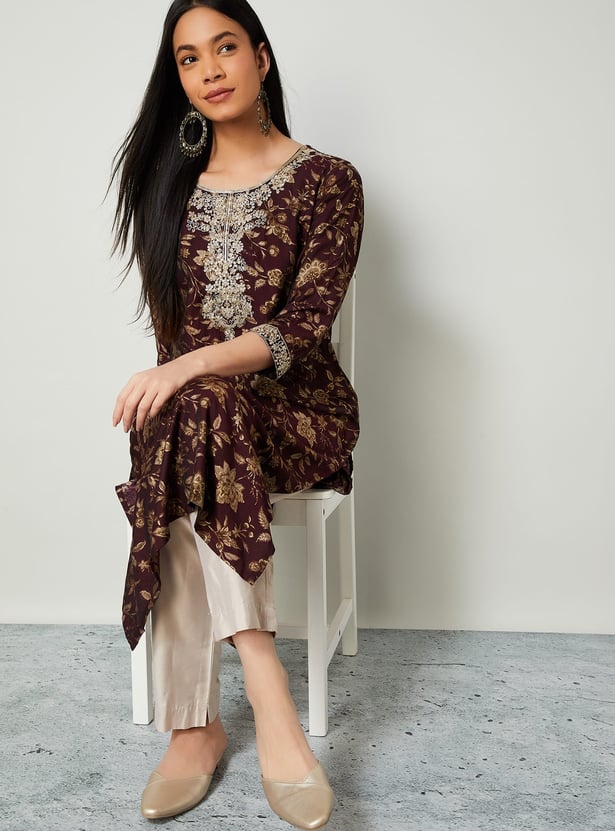 MELANGE Floral Print Straight Kurta