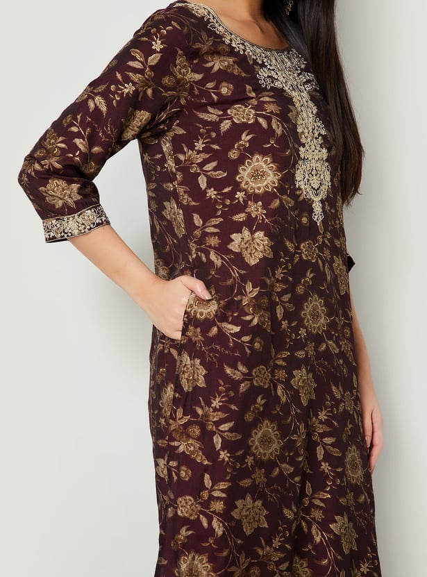 MELANGE Floral Print Straight Kurta