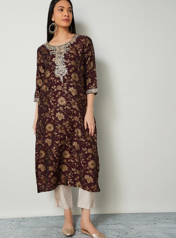 MELANGE Floral Print Straight Kurta