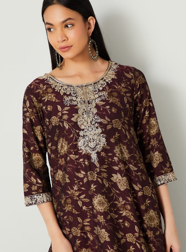 MELANGE Floral Print Straight Kurta