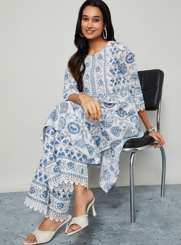 MELANGE Floral Print Straight Kurta Set