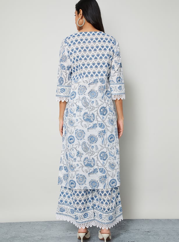 MELANGE Floral Print Straight Kurta Set