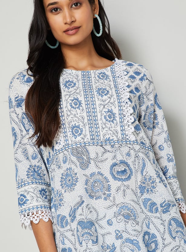 MELANGE Floral Print Straight Kurta Set