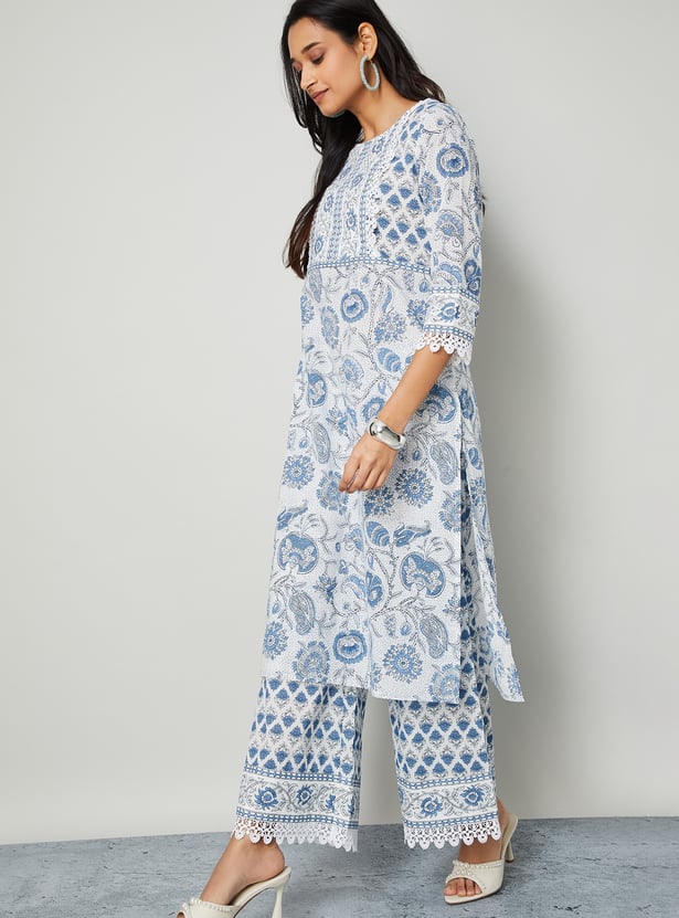 MELANGE Floral Print Straight Kurta Set