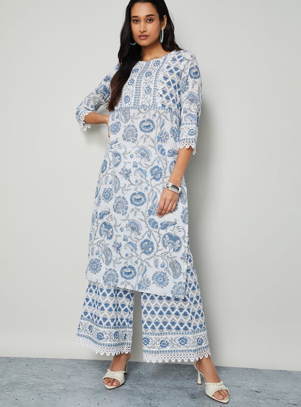 MELANGE Floral Print Straight Kurta Set
