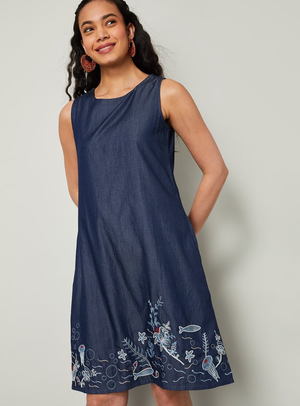 COLOUR ME Floral Embroidered A-Line Dress