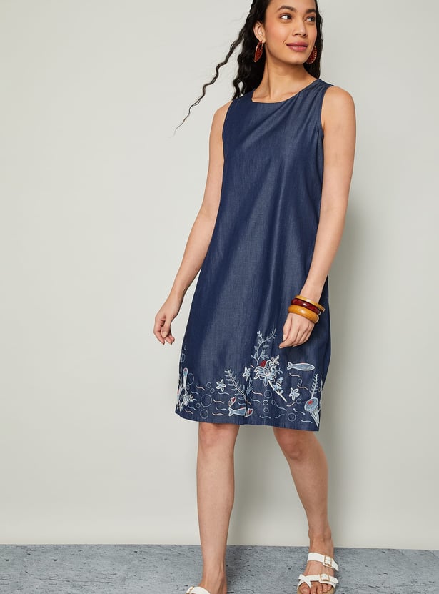 COLOUR ME Floral Embroidered A-Line Dress