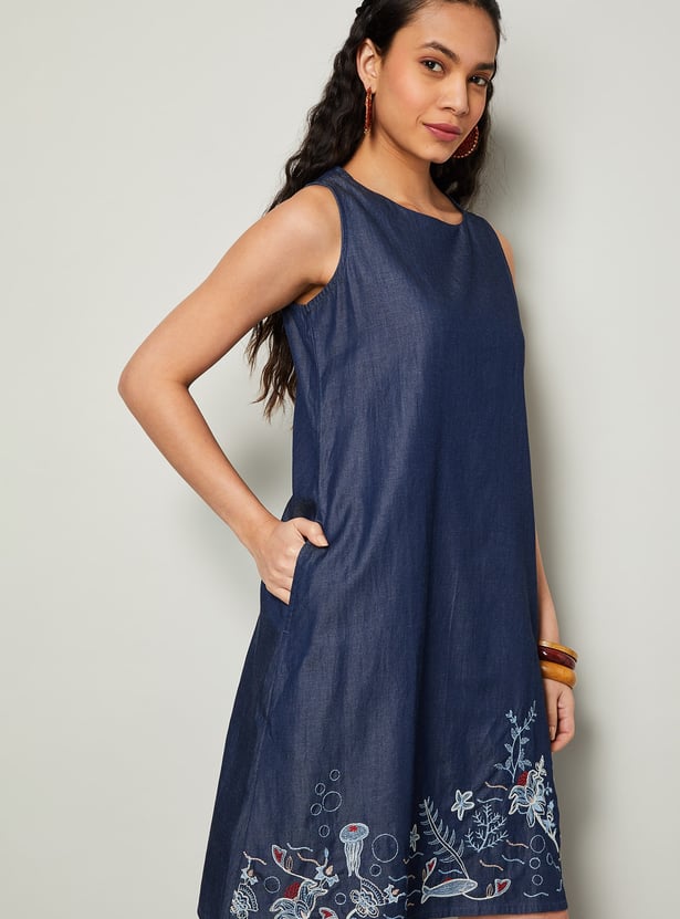 COLOUR ME Floral Embroidered A-Line Dress
