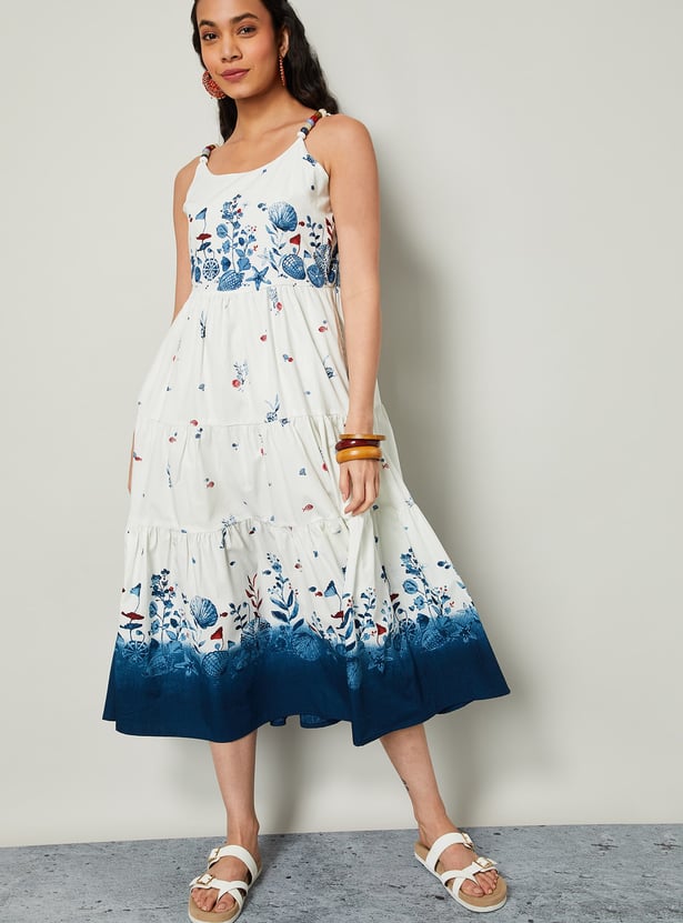 COLOUR ME Floral Print Tiered Midi Dress