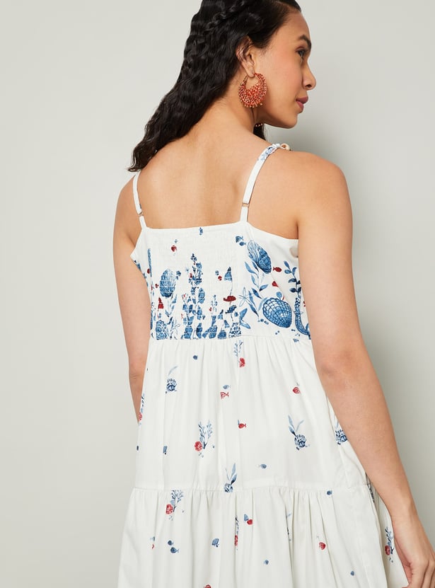COLOUR ME Floral Print Tiered Midi Dress