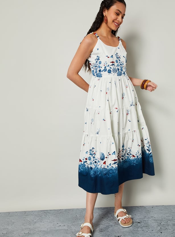 COLOUR ME Floral Print Tiered Midi Dress