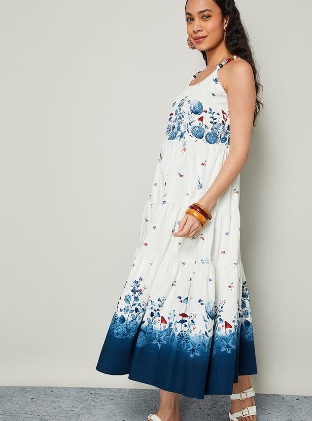 COLOUR ME Floral Print Tiered Midi Dress