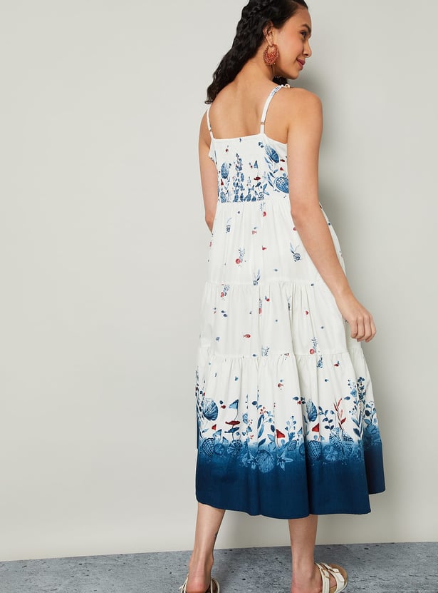 COLOUR ME Floral Print Tiered Midi Dress