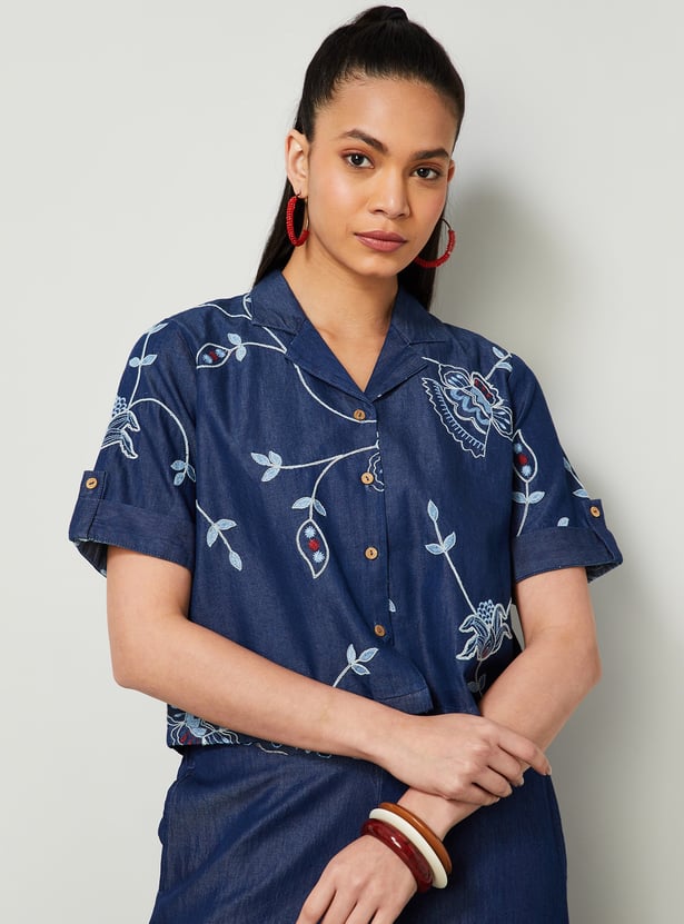 COLOUR ME Floral Print Crop Shirt