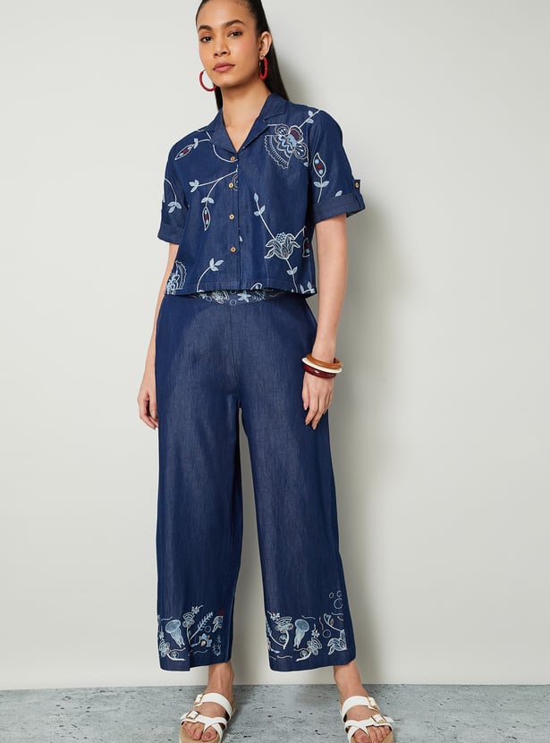 COLOUR ME Floral Print Crop Shirt