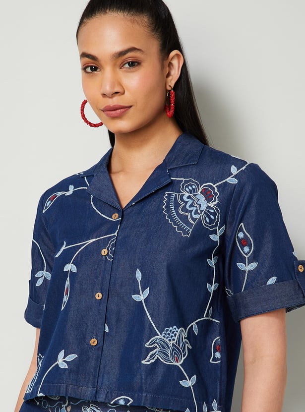 COLOUR ME Floral Print Crop Shirt