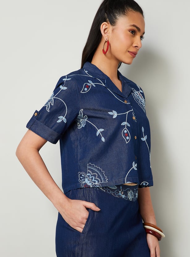 COLOUR ME Floral Print Crop Shirt