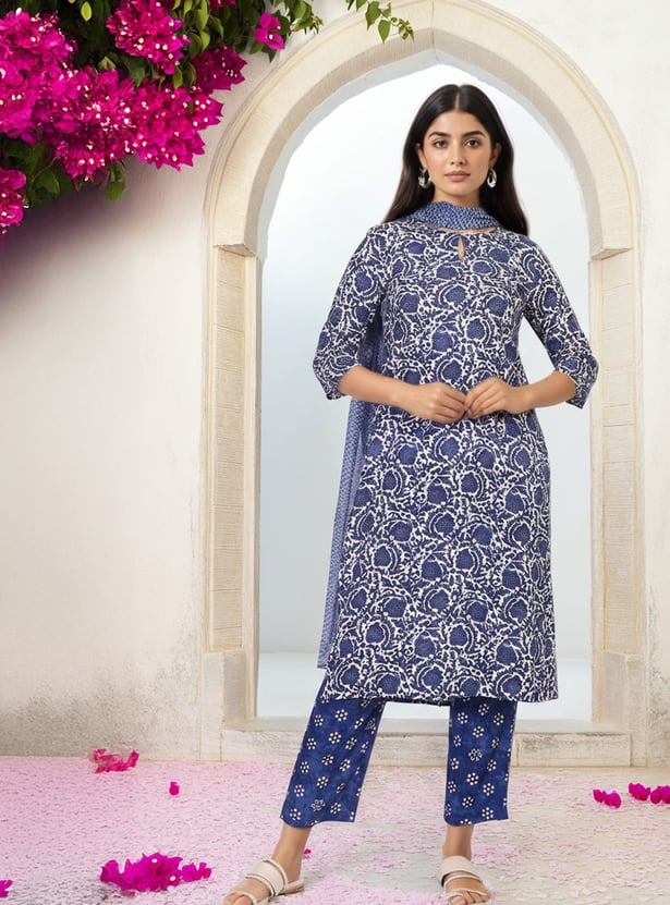 W Printed Straight Kurta Set