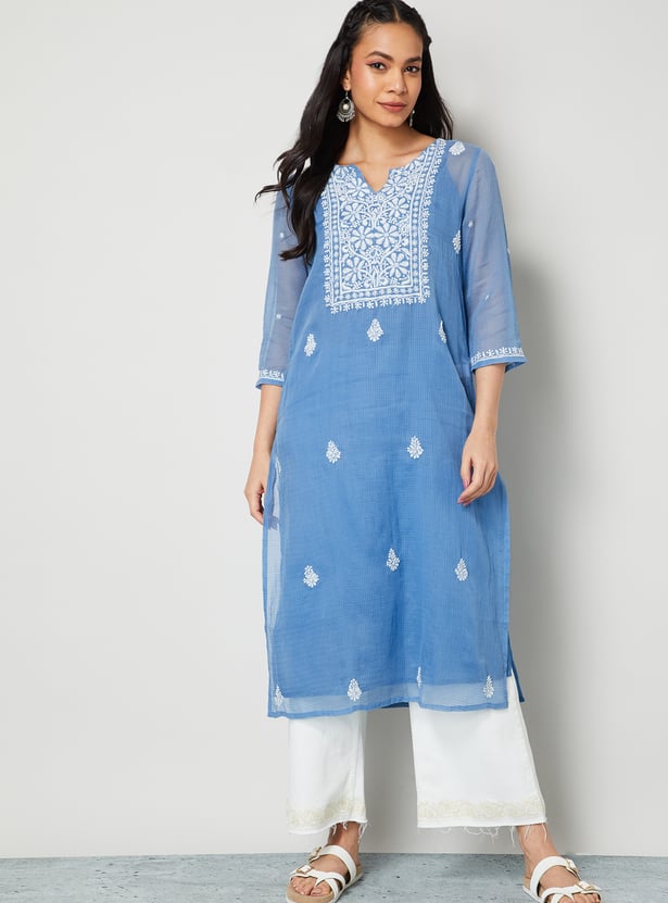 MELANGE Embroidered Ethnic Motif Straight Kurta Set