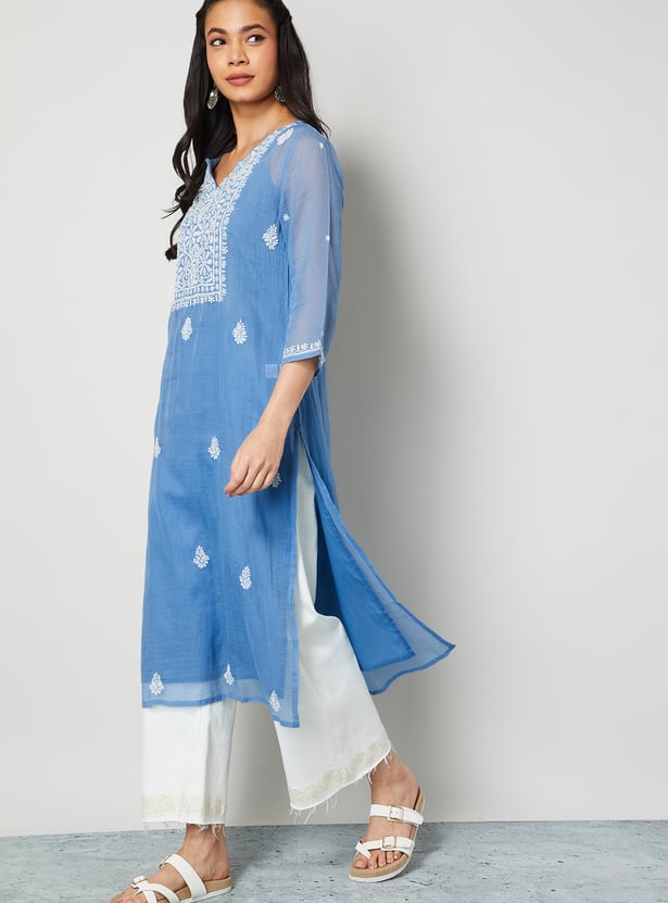 MELANGE Embroidered Ethnic Motif Straight Kurta Set