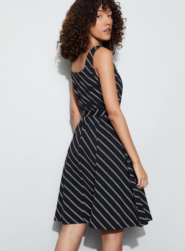 CODE Striped Belted A-line Dress