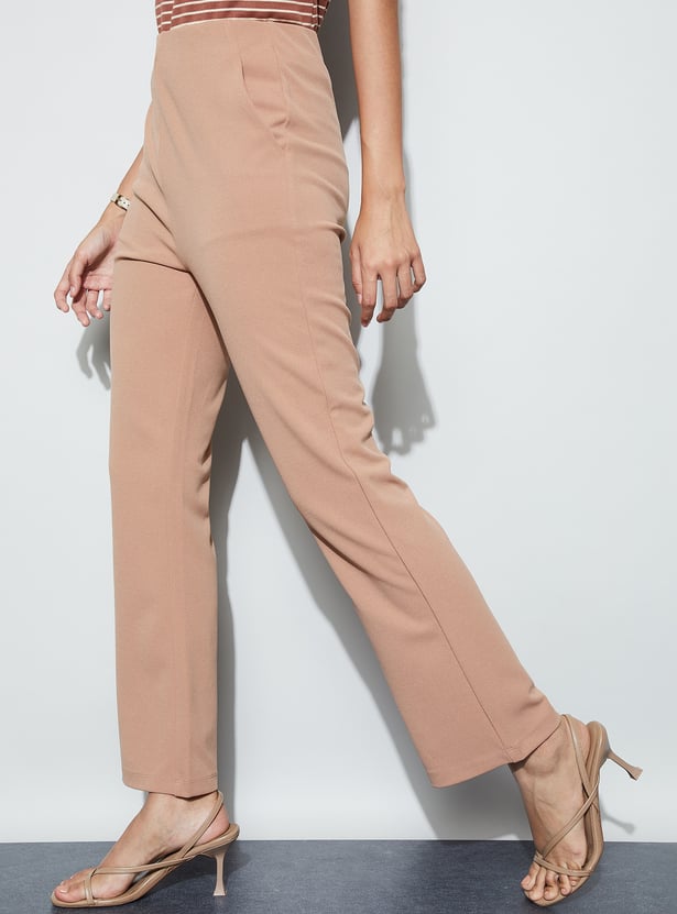 CODE Solid Straight Fit Trousers