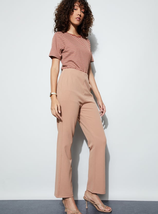 CODE Solid Straight Fit Trousers