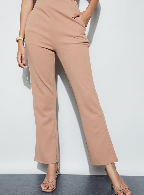 CODE Solid Straight Fit Trousers