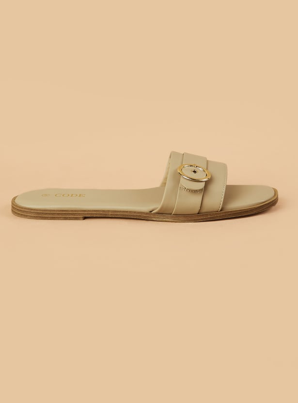 CODE Buckle Detailed Open Toe Flats