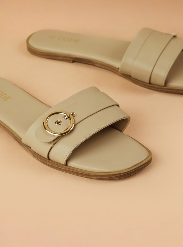 CODE Buckle Detailed Open Toe Flats