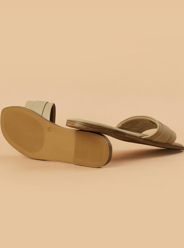 CODE Buckle Detailed Open Toe Flats