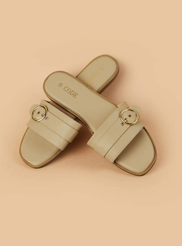 CODE Buckle Detailed Open Toe Flats
