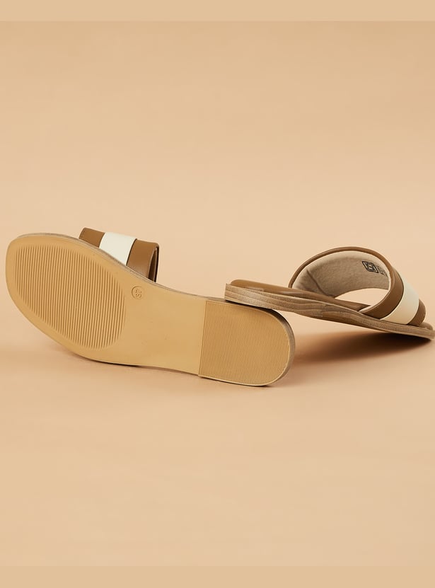 CODE Buckle Detailed Open Toe Flats