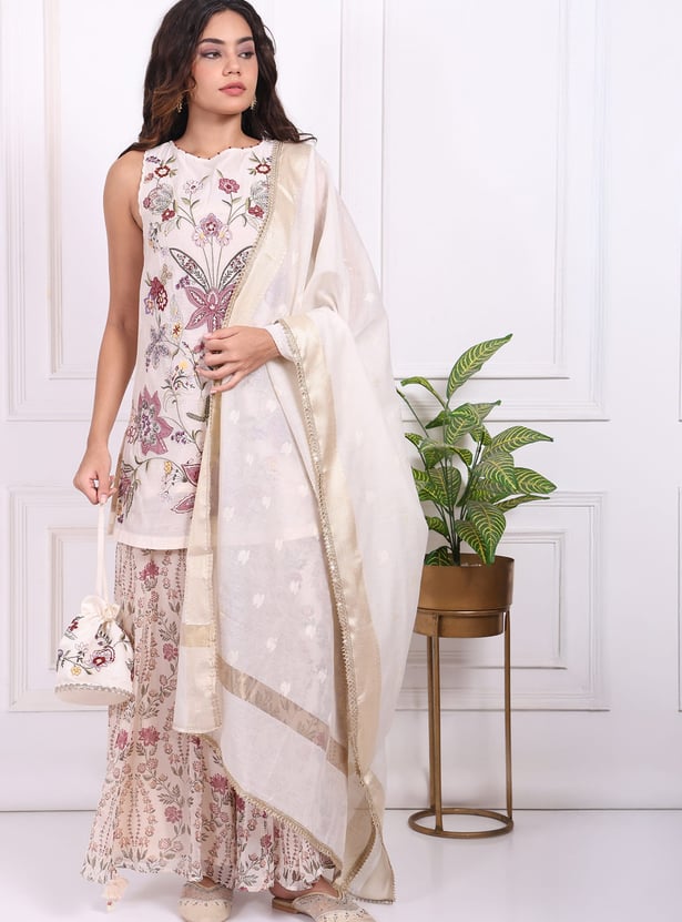 W Embroidered Straight Kurta Set with Potli