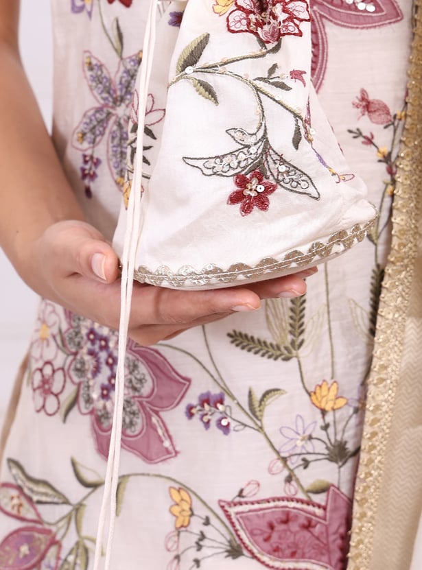 W Embroidered Straight Kurta Set with Potli