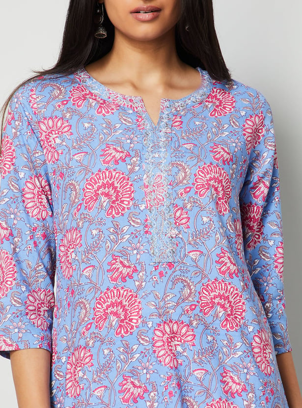 MELANGE Floral Print Straight Kurta
