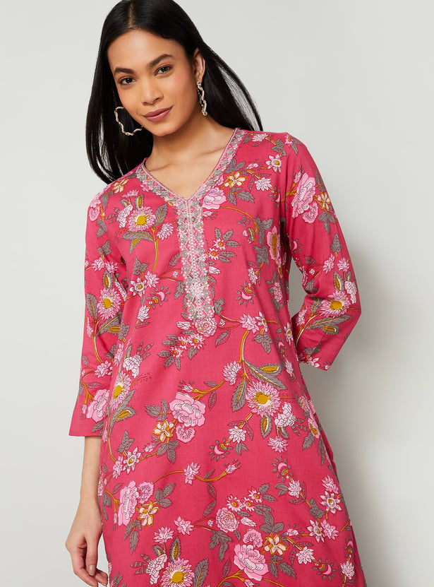 MELANGE Floral Print Straight Kurta