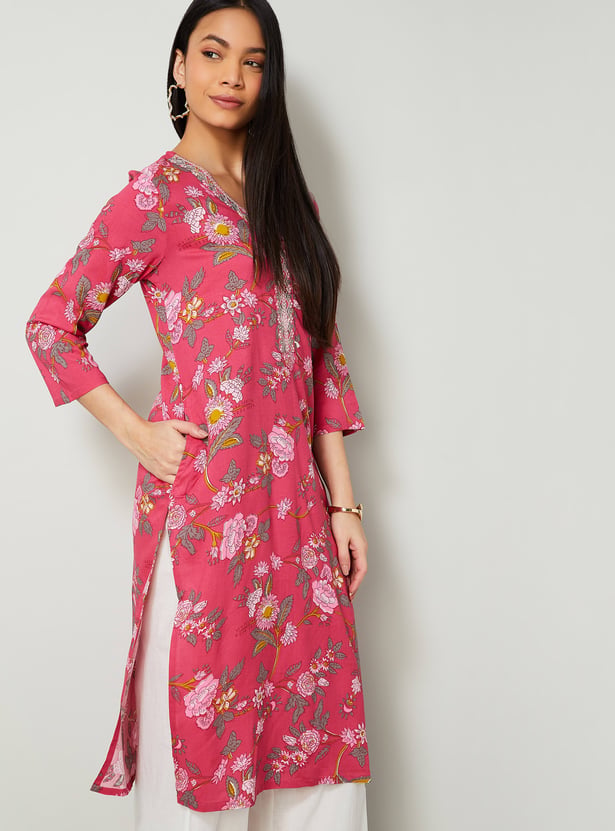 MELANGE Floral Print Straight Kurta
