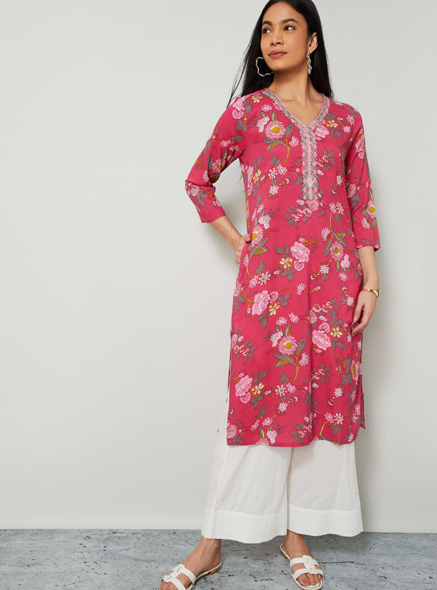 MELANGE Floral Print Straight Kurta