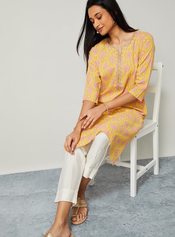 MELANGE Floral Print Straight Kurta