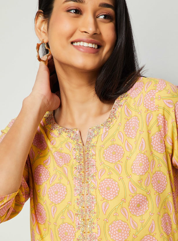 MELANGE Floral Print Straight Kurta