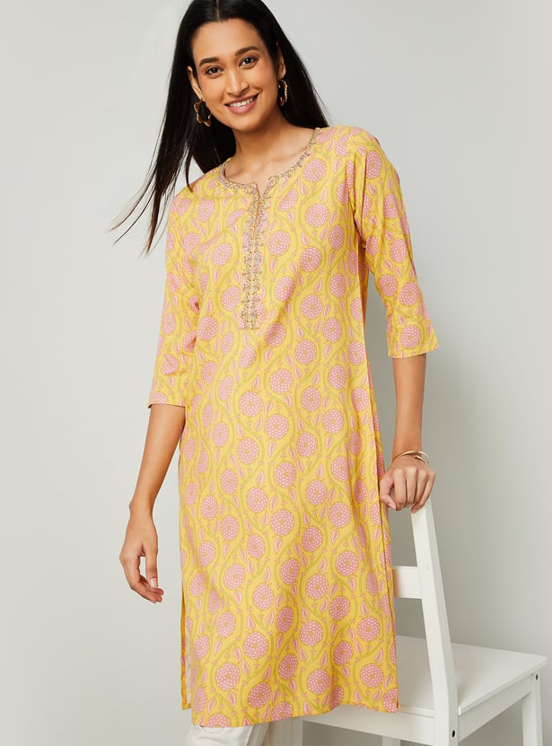 MELANGE Floral Print Straight Kurta