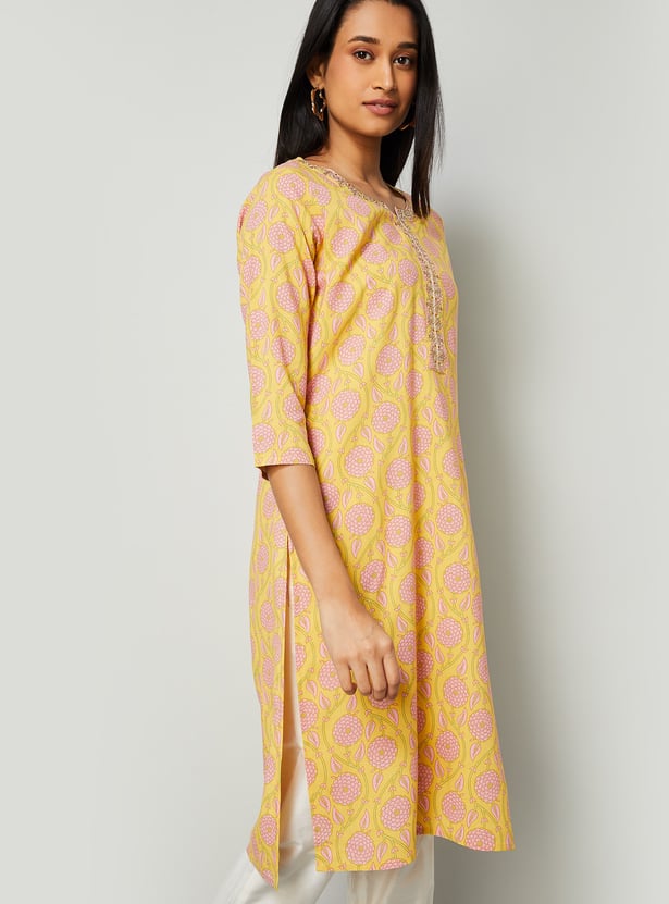 MELANGE Floral Print Straight Kurta