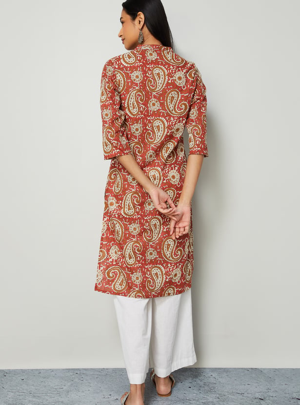 MELANGE Paisley Print Band Collar Straight Kurta