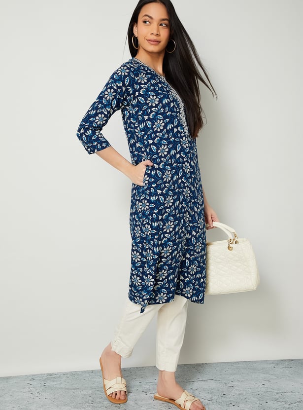 MELANGE Floral Print Straight Kurta