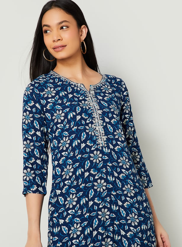 MELANGE Floral Print Straight Kurta