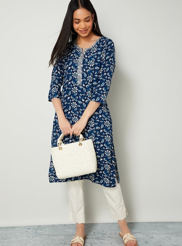 MELANGE Floral Print Straight Kurta