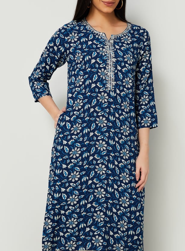 MELANGE Floral Print Straight Kurta